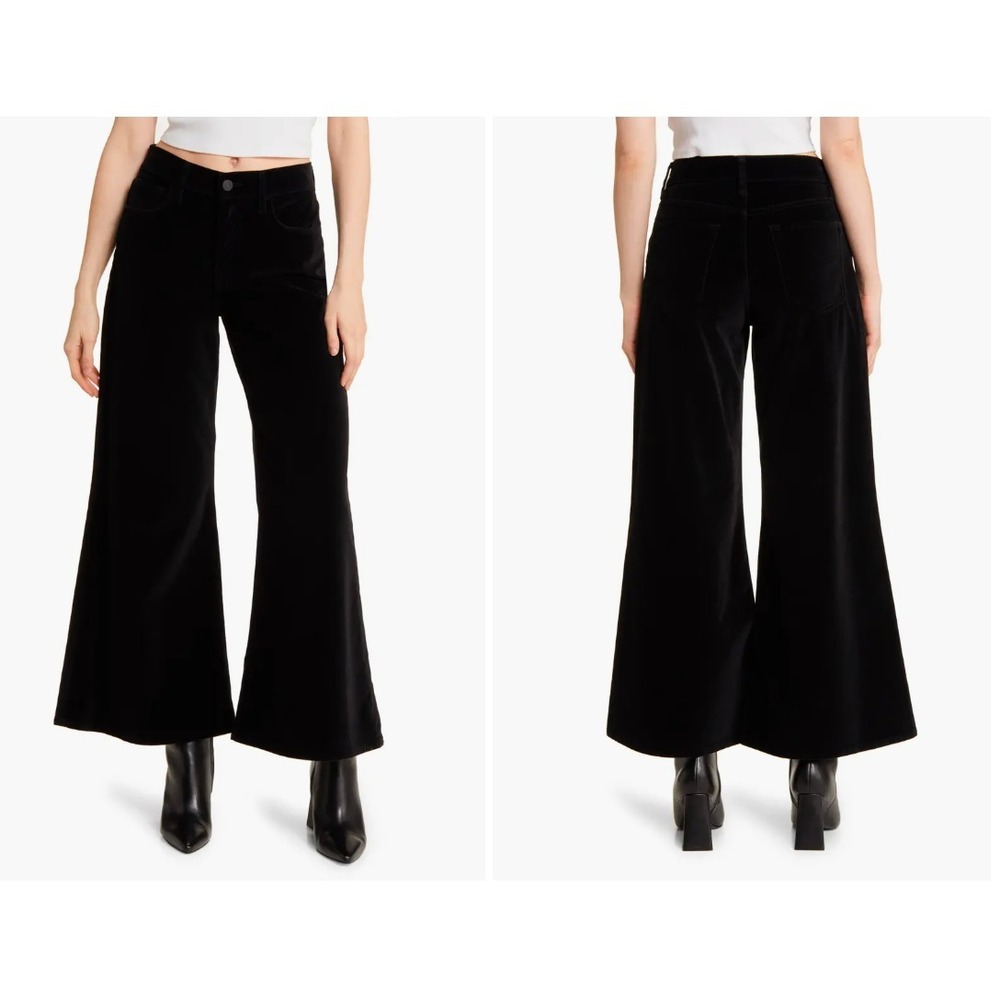 Frame Le Palazzo Crop Wide Leg Velveteen Pants in Black Women 26 High Rise $398